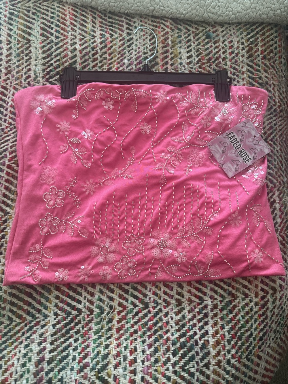 Hot Pink Beaded Floral Sequin Tube Top NWT Size XL